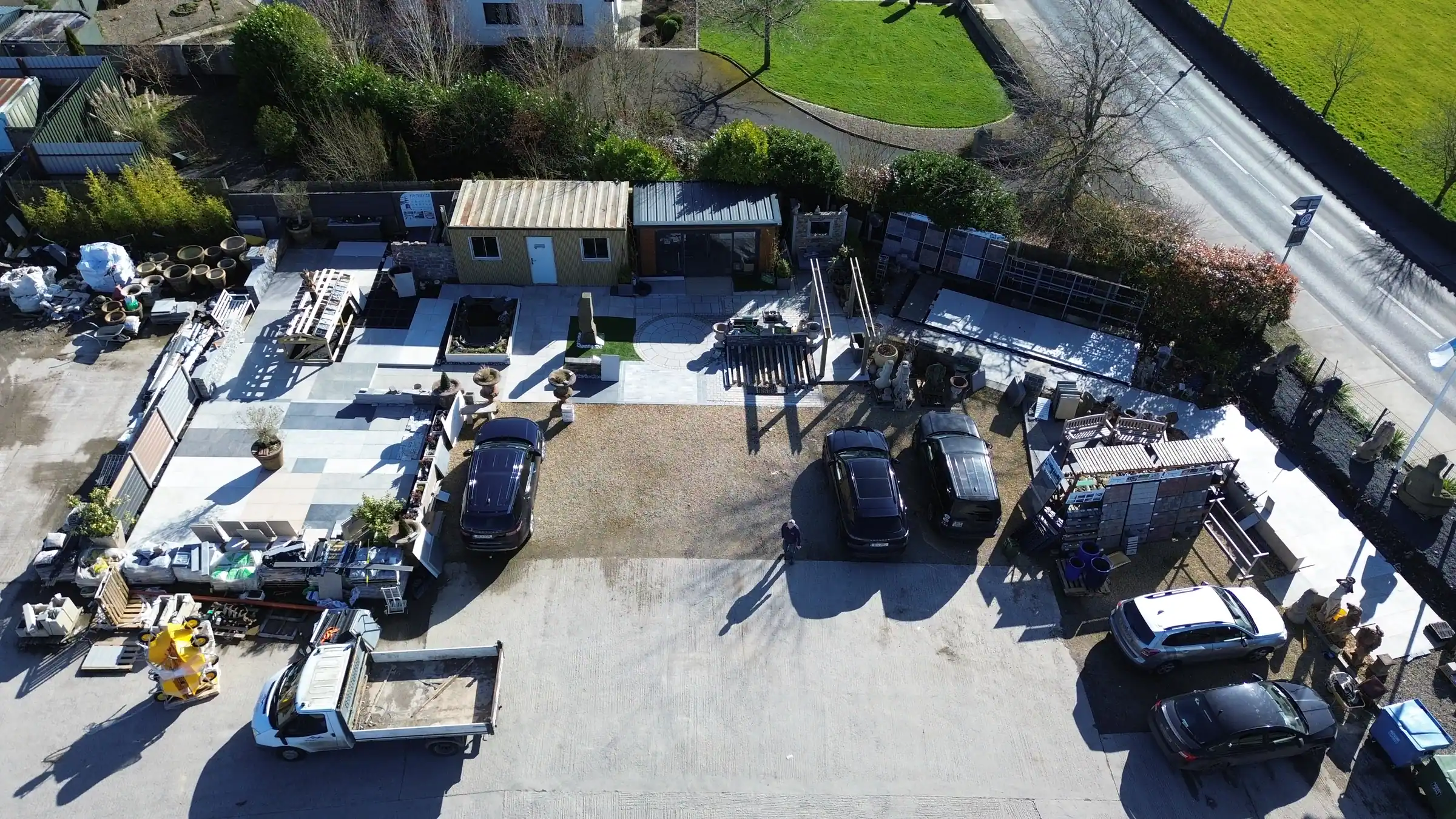 Aerial view of the Creative Gardens yard and car park in Ballyneety