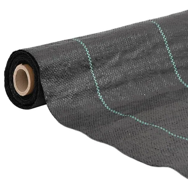 Roll of black woven weed control membrane